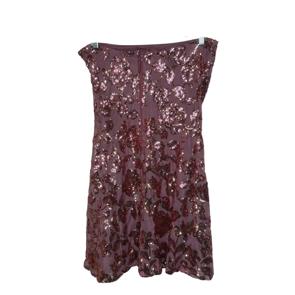 Windsor Rose Gold Sequin Strapless Cocktail Dress Mauve Floral Mini SzS - Picture 3 of 9